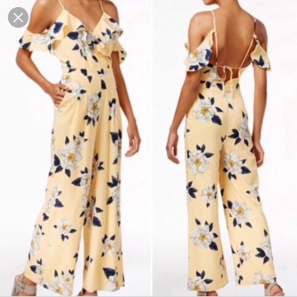Women's  J by JOA Yellow Ruffle Floral Jumpsuit S